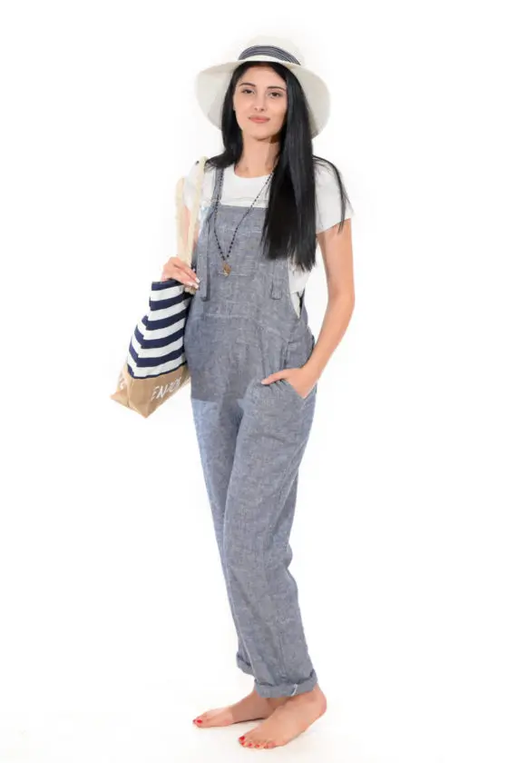 Mixed linen drawstring adjustment Jumpsuit with pockets for convenience and style