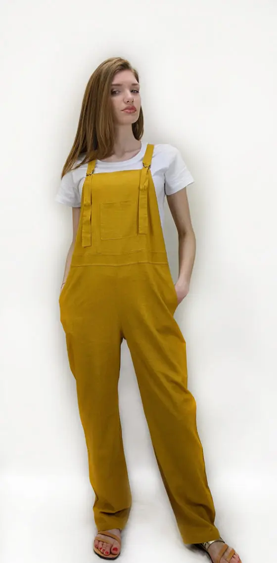 Mixed linen drawstring adjustment Jumpsuit with pockets for convenience and style